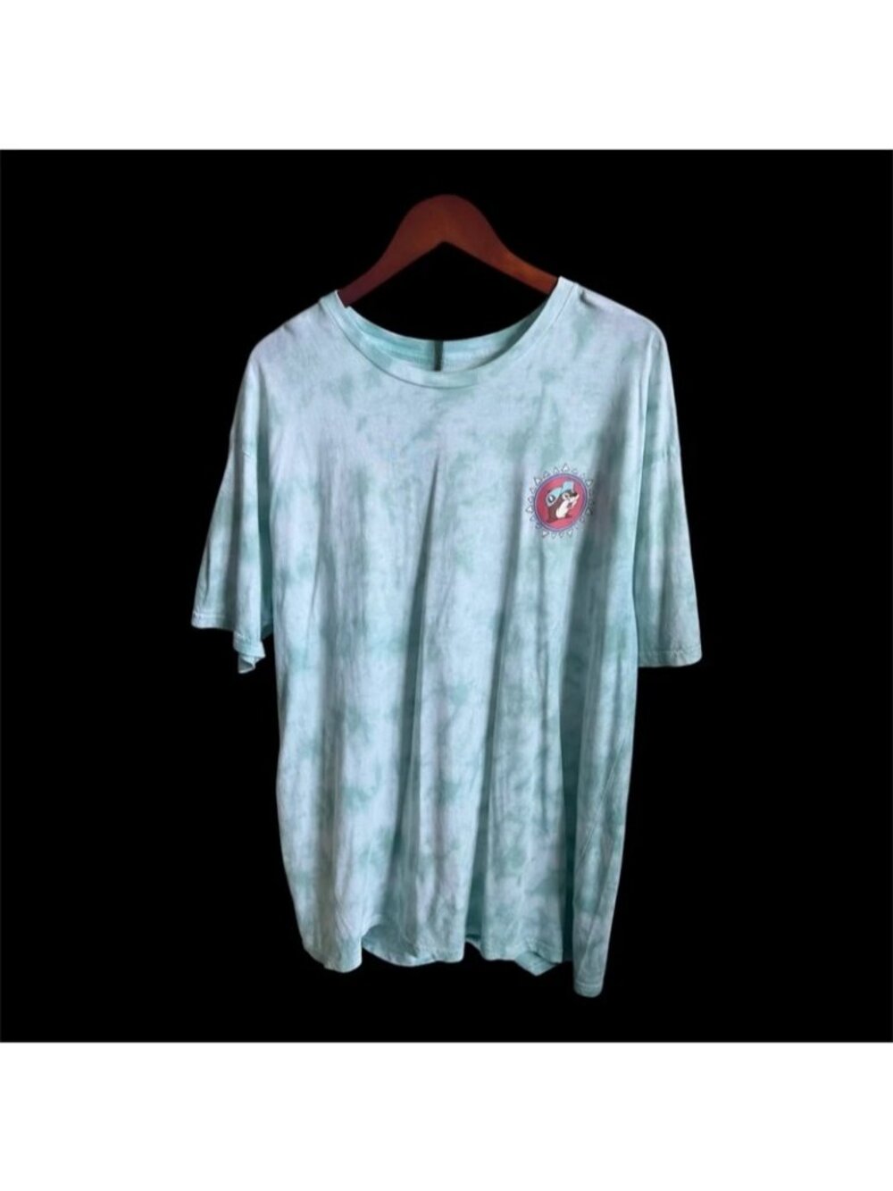 Buc-ee’s Tie Dye Graphic T Shirt 2XL Aqua Blue Double Sided Beach Logo Tee